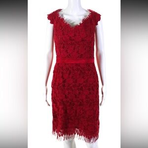 Liancarlo couture Saks fifth avenue dress red lace 14 sheath midi cocktail